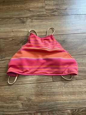 Polo by Ralph Lauren Pink and Orange Striped High-Neck Bikini Top